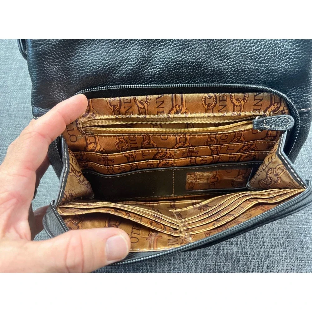 Tignanello Black Pebbled Leather Crossbody Organizer Bag Wallet Purse Pocket